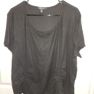 YMI Black Ribbed Short Sleeve Tee with Side Ruching
